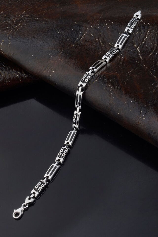 925 AYAR GÜMÜŞ ÇİZGİ DETAYLI ERKEK BİLEKLİK