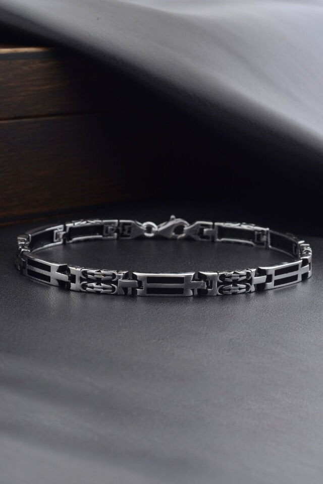 925 AYAR GÜMÜŞ ÇİZGİ DETAYLI ERKEK BİLEKLİK