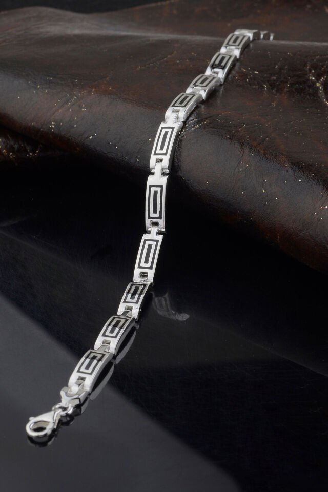 925 AYAR GÜMÜŞ KARE DESENLİ ERKEK BİLEKLİK