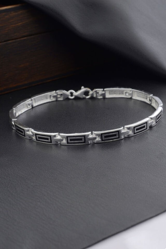 925 AYAR GÜMÜŞ KARE DESENLİ ERKEK BİLEKLİK