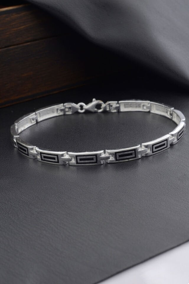 925 AYAR GÜMÜŞ KARE DESENLİ ERKEK BİLEKLİK