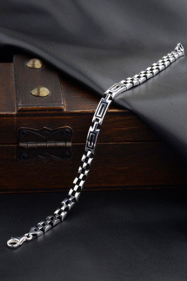 925 AYAR DESENLİ GÜMÜŞ ERKEK BİLEKLİK