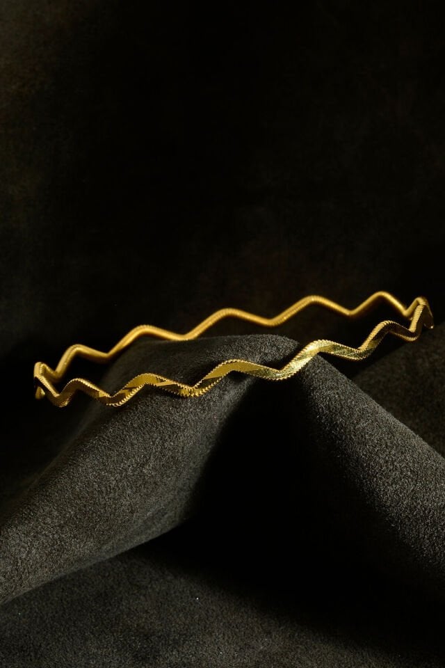 925 Ayar Gümüş Üzeri 22 Ayar Altın Kaplama Zikzak Ajda Bilezik Altın - 6,2