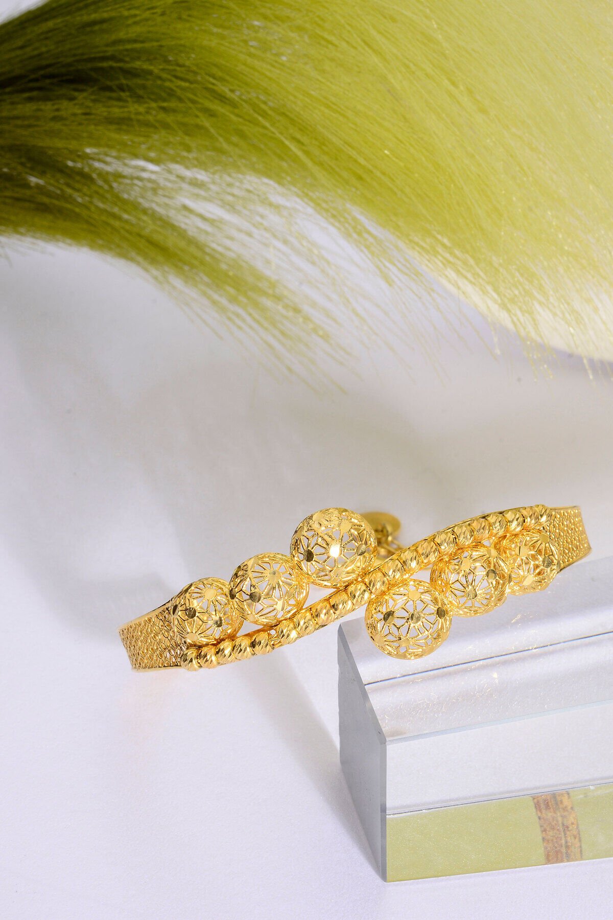 22 Ayar Altın Kaplama Dorika İşlemeli 925 Ayar Gümüş Tül Bilezik