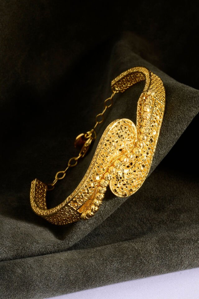 22 Ayar Altın Kaplama Dorika İşlemeli 925 Ayar Gümüş Tül Bilezik