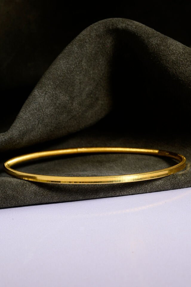 925 Ayar Gümüş Üzeri 22 Ayar Altın Kaplama 10 Gr Düz Ajda Model Oluklu Ajda Kadın Bilezik