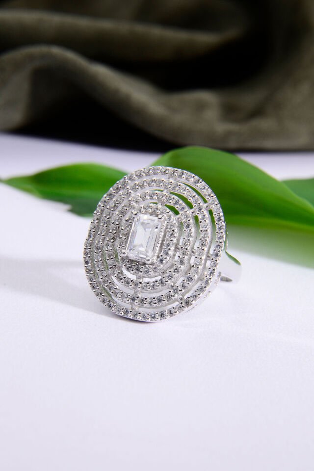 925 AYAR GÜMÜŞ TAŞLI BÜYÜK OVAL ŞIK BAGET YÜZÜK Gümüş - 14