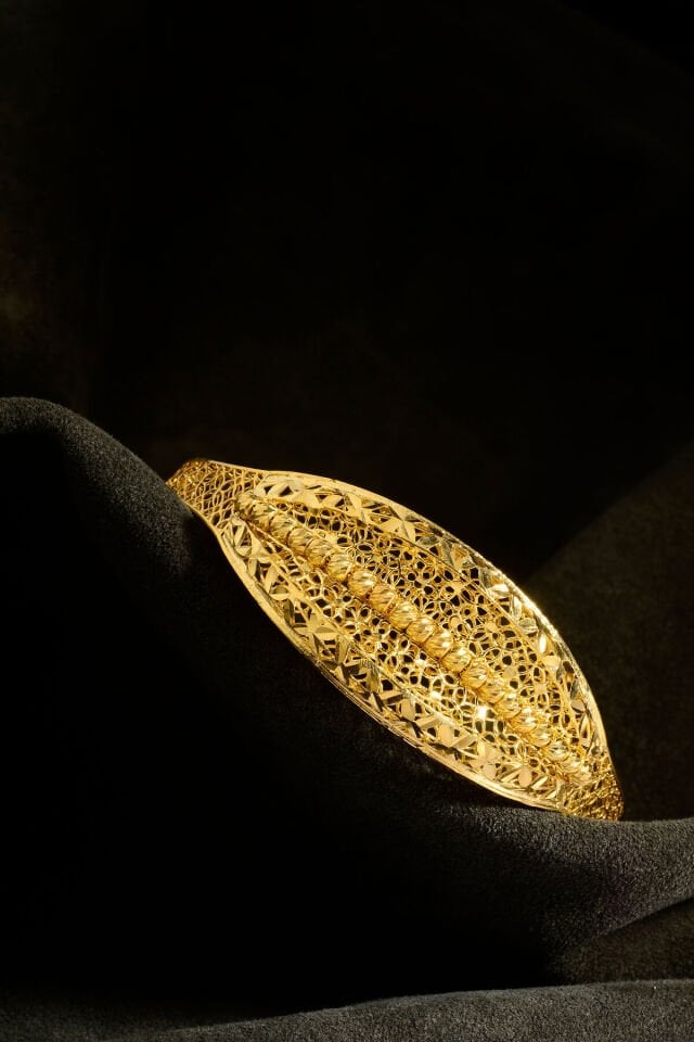 22 Ayar Altın Kaplama Dorika İşlemeli 925 Ayar Tül Bilezik