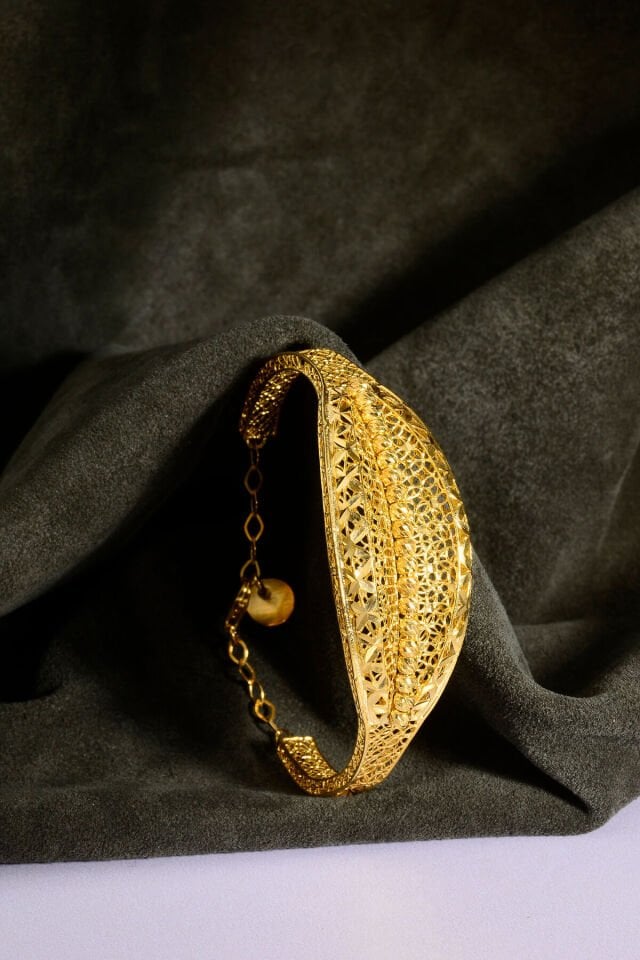 22 Ayar Altın Kaplama Dorika İşlemeli 925 Ayar Tül Bilezik