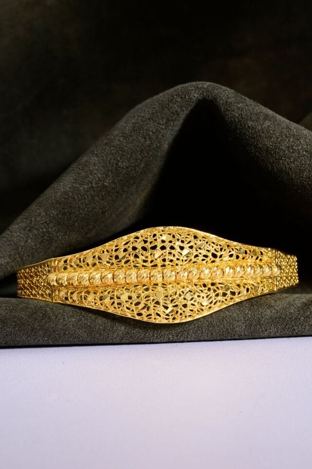 22 Ayar Altın Kaplama Dorika İşlemeli Elişi 925 Ayar Gümüş Tül Bilezik