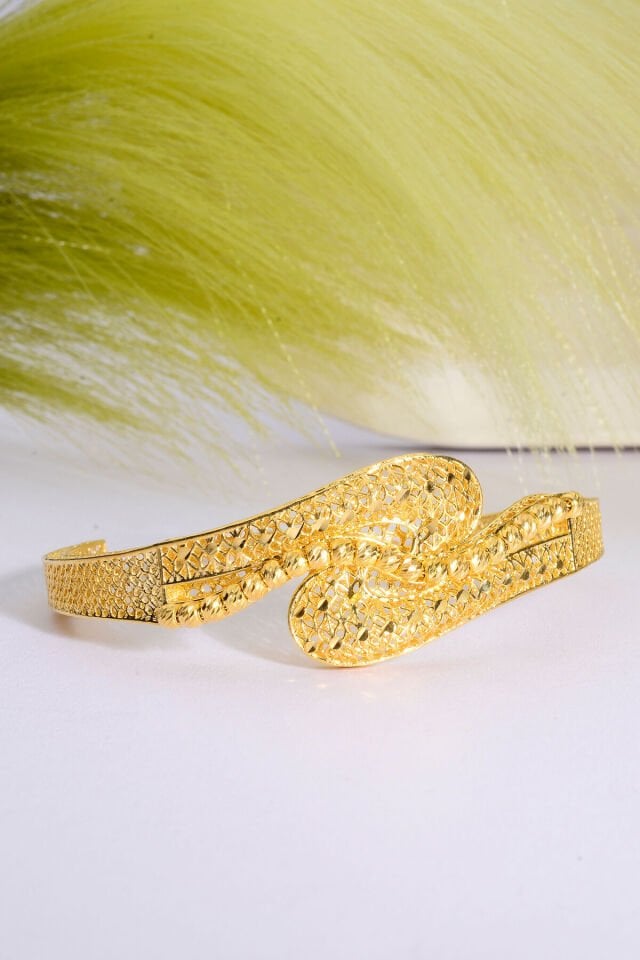 22 Ayar Altın Kaplama Dorika İşlemeli 925 Ayar Gümüş Tül Bilezik