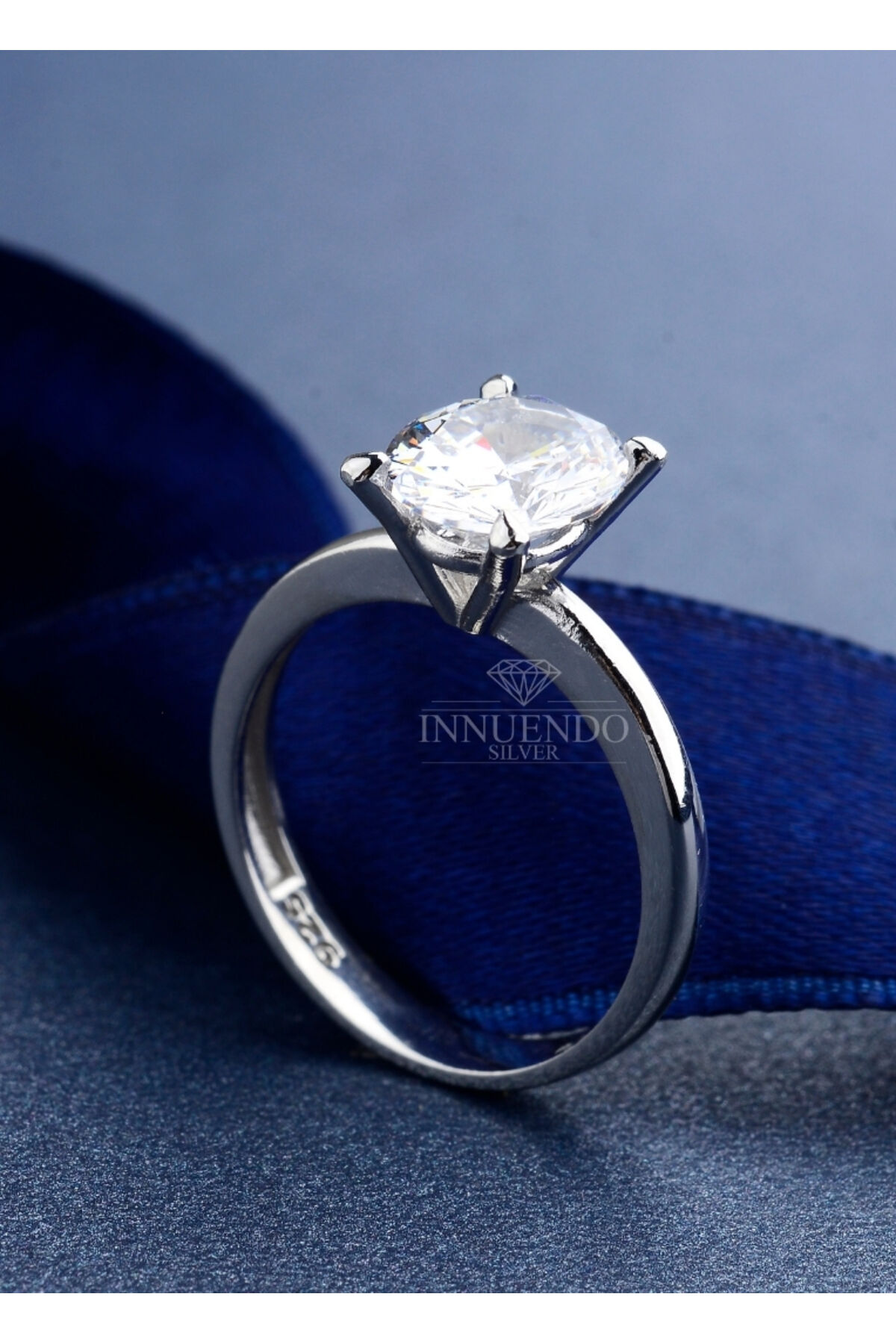 925 Ayar Gümüş 10x8 mm 4 Karat Oval Tektaş Gümüş - 11