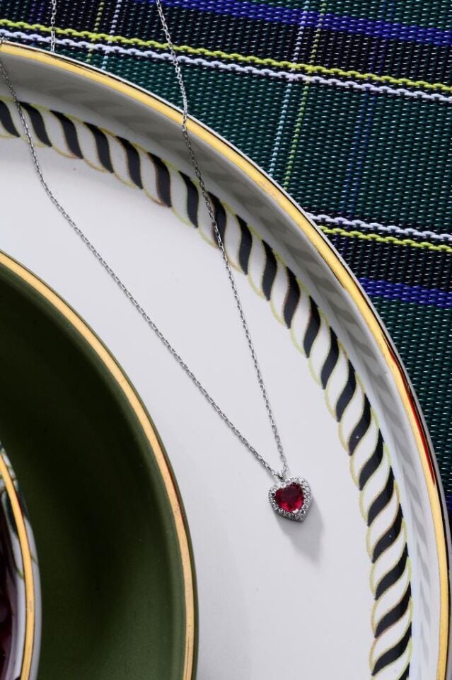 925 Ayar Gümüş Kırmızı Kalp Kolye